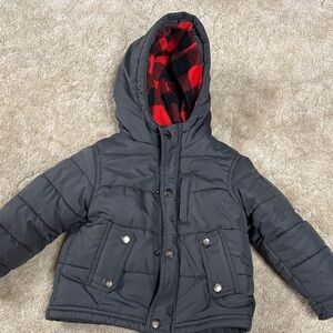 OshKosh B'gosh Charcoal Puffer Jacket with Red Checkered Lining
